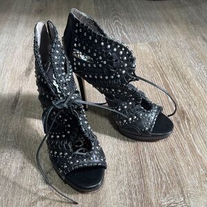 Sam Edelman Black Studded Lace-Up Heels